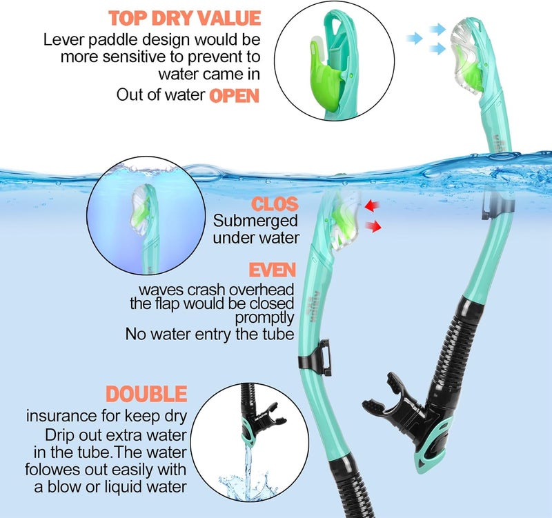 EXP VISION Snorkel Set Pano 3 Window Adult Snorkeling Gear, Professional Snorkel Goggles Anti-Fog Diving Mask, Anti-Leak Swim Goggles and Dry Top Snorkel for Diving, Snorkeling, Swimming - Image 3